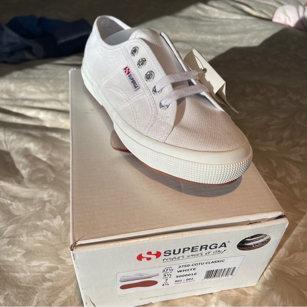 Superga white womens size 7. Brand new in box